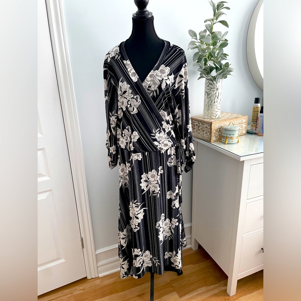 NWOT Black and White Faux Wrap Dress